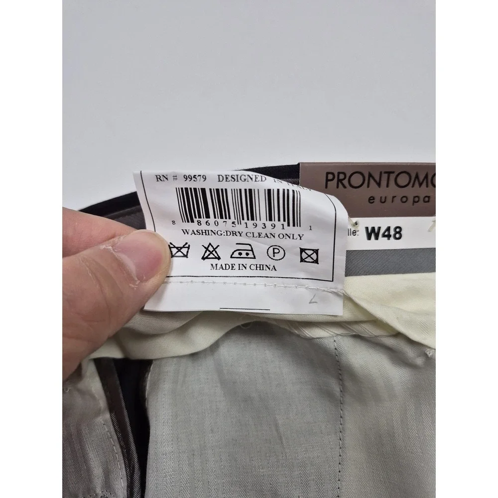 Prontomoda Suit Pants Mens 48x36 Charcoal Wool Super 140s Dress Unhemmed NWT